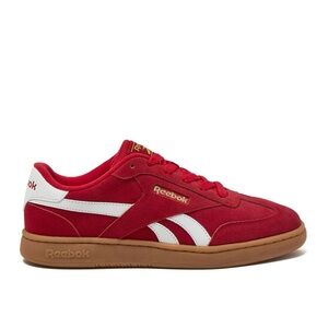 Reebok Women’s Red Suede Sneakers with White Stripes and